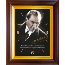 Atasöz Dikdörtgen Duvar Saati Atatürkün Sanatkar İle İlgili Sözü Yazılı ve Atatürk Resimli Saat 37x46cm Fisdsdus01d