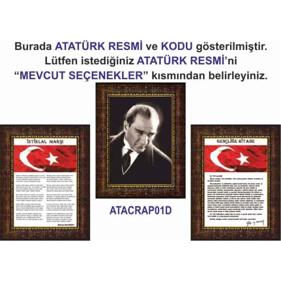 İstiklal Marşı ve Gençliğe Hitabe ve Atatürk Tablosu Çerçeveli - Üçlü Set ANICR41R3DY