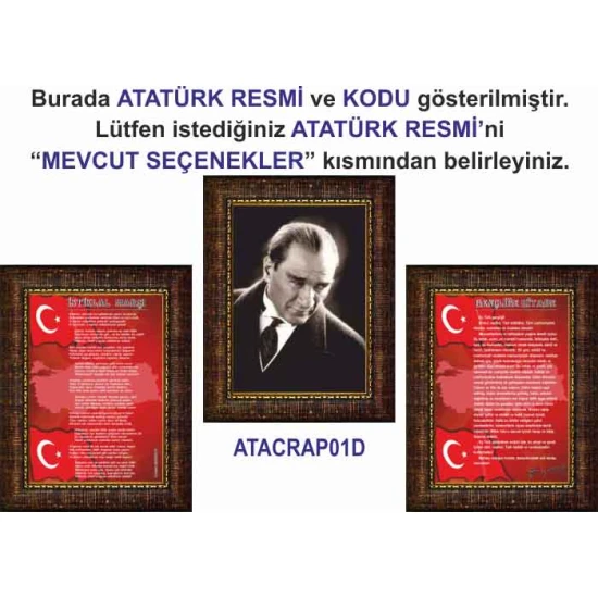 İstiklal Marşı ve Gençliğe Hitabe ve Atatürk Tablosu Çerçeveli - Üçlü Set ANICR42R3DY