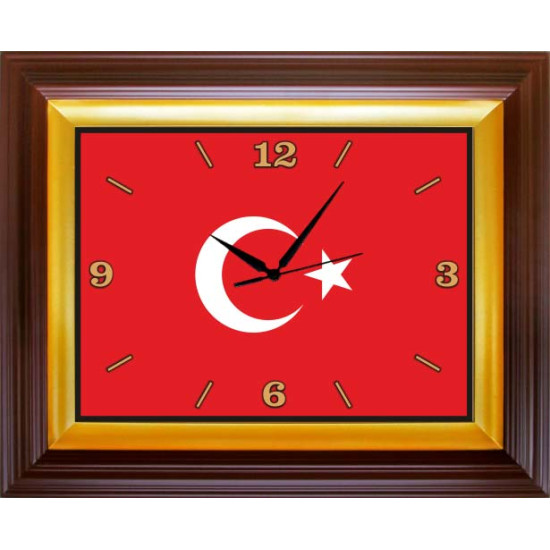 Anı Dikdörtgen Duvar Saati Türk Bayrağı Resimli Saat 46x37cm Anidsd01bry