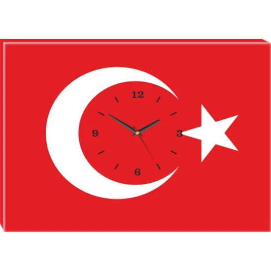 Türk Bayrağı Tablosu Saatli Kanvas Tablo Duvar Saati ANIDST01BRY