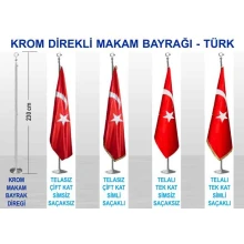 Makam Bayrağı - Krom ve Pirinç Direkli Büyük Türk Bayrağı 150x100cm / Direk 230 cm RSKKDB01TR