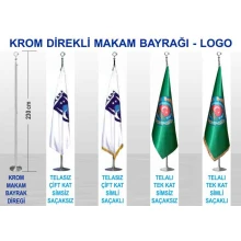 Makam Bayrağı - Krom ve Pirinç Direkli Büyük Logolu Bayrak 150x100 cm / Direk 230 cm RSKKDB02LG