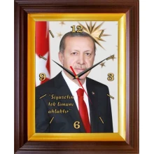 Erdoğan Duvar Saati Dikdörtgen 37x46 cm - Siyasetin Tek Limanı Ahlaktır Yazılı AKPDSD53TESD
