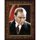 Atatürk Tablosu Çerçeveli - Kızgın Bakan Mustafa Kemal Portresi Bayraklı ATACRAP01D3