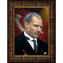 Atatürk Tablosu Çerçeveli - Kravatlı Mustafa Kemal Portresi Bayraklı ATACRAP05D