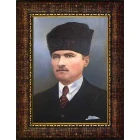 Atatürk Tablosu Kalpaklı Çerçeveli - Ressam Çizimi Mustafa Kemal Portresi ATACRAP09D2