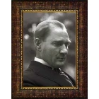 Atatürk Tablosu Çerçeveli - Doğal Mustafa Kemal Portresi Yandan Profil Siyah/Beyaz ATACRAP12D