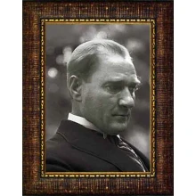 Atatürk Tablosu Çerçeveli - Doğal Mustafa Kemal Portresi Yandan Profil Siyah/Beyaz ATACRAP12D