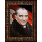 Atatürk Tablosu Çerçeveli - Kürklü Mustafa Kemal Portresi Bayraklı ATACRAP21D