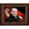Atatürk Tablosu Çerçeveli - Kürklü Mustafa Kemal Portresi Bayraklı Yatay Tasarım ATACRAP21Y Atatürk Tablosu Çerçeveli - Kürklü Mustafa Kemal Portresi Bayraklı Yatay Tasarım ATACRAP21Y