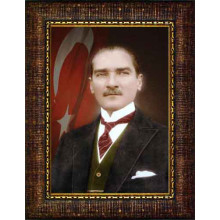 Atatürk Tablosu Çerçeveli - Filinta Mustafa Kemal Portresi Bayraklı ATACRAP25D