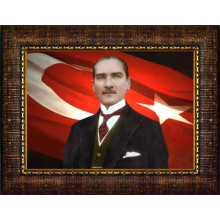 Atatürk Tablosu Çerçeveli - Filinta Mustafa Kemal Portresi Bayraklı Yatay Tasarım ATACRAP26Y