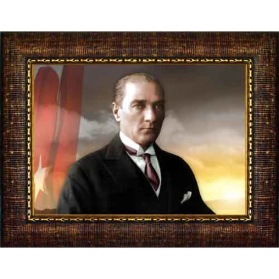 Atatürk Tablosu Çerçeveli - Jön Mustafa Kemal Portresi Bayraklı Yatay Tasarım ATACRAP28Y Atatürk Tablosu Çerçeveli - Jön Mustafa Kemal Portresi Bayraklı Yatay Tasarım ATACRAP28Y
