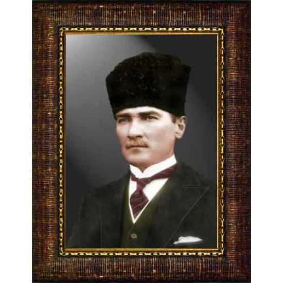 Atatürk Tablosu Kalpaklı Çerçeveli - Yeşil Ceketli Mustafa Kemal Portresi ATACRAP31D