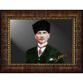 Atatürk Tablosu Kalpaklı Çerçeveli - Yeşil Ceketli Mustafa Kemal Portresi Yatay Tasarım ATACRAP32Y