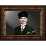 Atatürk Tablosu Kalpaklı Çerçeveli - Yeşil Ceketli Mustafa Kemal Portresi Yatay Tasarım ATACRAP32Y