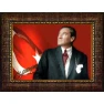 Atatürk Tablosu Çerçeveli - Göğe Bakan Kravatlı Mustafa Kemal Portresi Bayraklı Yatay Tasarım ATACRAP36Y