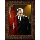 Atatürk Tablosu Çerçeveli - Mustafa Kemal Portresi Bayraklı ATACRAP41D