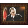 Atatürk Tablosu Çerçeveli - Mustafa Kemal Portresi Bayraklı Yatay Tasarım ATACRAP42Y