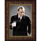 Atatürk Tablosu Çerçeveli - Ayran İçen, Rakı Diye İftira Atılan Mustafa Kemal Portresi ATACRAP43D