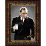 Atatürk Tablosu Çerçeveli - Ayran İçen, Rakı Diye İftira Atılan Mustafa Kemal Portresi ATACRAP43D