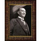 Atatürk Tablosu Çerçeveli - Gülen Mustafa Kemal Portresi Siyah/Beyaz ATACRAP45D