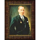 Atatürk Tablosu Çerçeveli - Madalyalı Yeşil Ceketli Mustafa Kemal Portresi ATACRAP47D