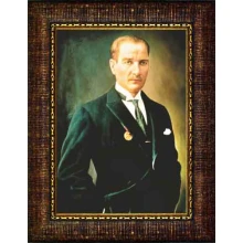 Atatürk Tablosu Çerçeveli - Madalyalı Yeşil Ceketli Mustafa Kemal Portresi ATACRAP47D Atatürk Tablosu Çerçeveli - Madalyalı Yeşil Ceketli Mustafa Kemal Portresi ATACRAP47D