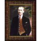Atatürk Tablosu Çerçeveli - Kahverengi Yelekli Mustafa Kemal Portresi ATACRAP48D