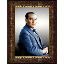 Atatürk Tablosu Çerçeveli - Papyonlu Mavi Ceketli Mustafa Kemal Portresi ATACRAP51D Atatürk Tablosu Çerçeveli - Papyonlu Mavi Ceketli Mustafa Kemal Portresi ATACRAP51D