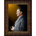 Atatürk Tablosu Çerçeveli - Dürbünlü Yandan Profil Mustafa Kemal Portresi ATACRAP52D