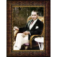 Atatürk Tablosu Çerçeveli - Sandalyede Oturan Kahve İçen Mustafa Kemal Portresi ATACRAP54D Atatürk Tablosu Çerçeveli - Sandalyede Oturan Kahve İçen Mustafa Kemal Portresi ATACRAP54D