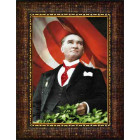 Atatürk Tablosu Çerçeveli - Göğe Bakan Kravatlı 29 Ekim Geçit Töreninde Mustafa Kemal Portresi ATACRAP55D