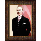 Atatürk Tablosu Çerçeveli - Mustafa Kemal Portresi Bayraklı Tasarım ATACRAP56D