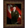 Atatürk Tablosu Kalpaklı Çerçeveli - Ayakta Boydan Mustafa Kemal Portresi Bayraklı ATACRAP57D