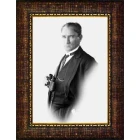 Atatürk Tablosu Çerçeveli - Dürbünlü Siyah/Beyaz Mustafa Kemal Portresi Dekupe Tasarım ATACRAP58D