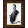 Atatürk Tablosu Çerçeveli - Dürbünlü Siyah/Beyaz Mustafa Kemal Portresi Dekupe Tasarım ATACRAP58D