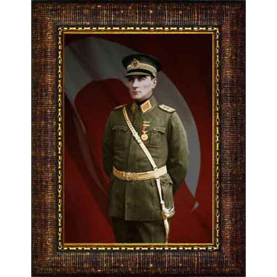 Atatürk Tablosu Çerçeveli - Mareşal Üniformalı Mustafa Kemal Portresi Bayraklı ATACRAP62D Atatürk Tablosu Çerçeveli - Mareşal Üniformalı Mustafa Kemal Portresi Bayraklı ATACRAP62D