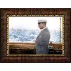 Atatürk Tablosu Çerçeveli - Denizde Yatta Kaptan Mustafa Kemal Portresi Yandan Profil ATACRAP68Y