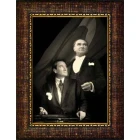 Atatürk Tablosu Çerçeveli - 2 Figürlü Ayakta ve Oturan Mustafa Kemal Portresi Siyah/Beyaz ATACRAP69D