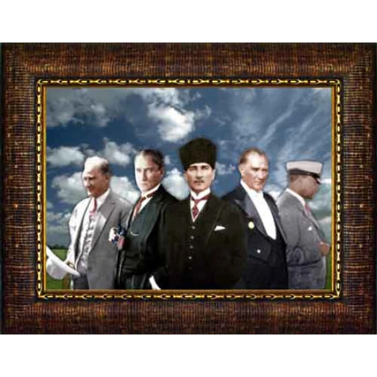 Atatürk Tablosu Çerçeveli - 5 Figürlü Ayakta Mustafa Kemal Portresi ATACRAP71Y