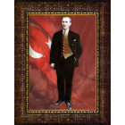 Atatürk Tablosu Çerçeveli -Eli Cebinde Ayakta Boydan Mustafa Kemal Portresi Bayraklı ATACRAP81D