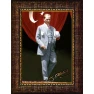 Atatürk Tablosu Çerçeveli - Ayakta Boydan Mustafa Kemal Portresi Elinde Şapkalı Bayraklı ATACRAP84D