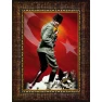 Atatürk Tablosu Çerçeveli - Ayakta Boydan Mustafa Kemal Portresi Kocatepe Sırtlarında Gezinirken Düşünen Bayraklı ATACRAP85D