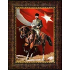 Atatürk Tablosu Çerçeveli - At Üstünde Mustafa Kemal Portresi Bayraklı ATACRAP86D