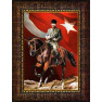 Atatürk Tablosu Çerçeveli - At Üstünde Mustafa Kemal Portresi Bayraklı ATACRAP86D
